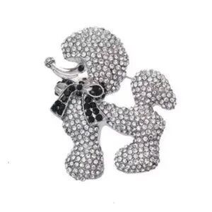 Rhinestone Silver Poodle Brooch Womens Crystal Fashion Statement Piece New